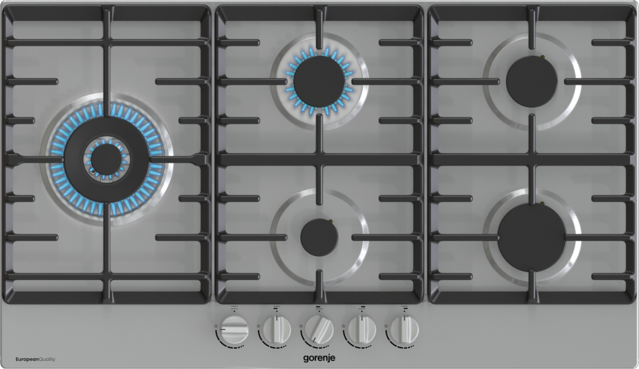 כיריים גז Gorenje GW951X 90 ס"מ נירוסטה - 5 מבערים ומבער ווק 3.8kW